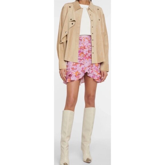 Isabel Marant Jupe Milendi Floral Silk Blend Ruched Mini Skirt Pink 34 Size 2 XS - Picture 13 of 16